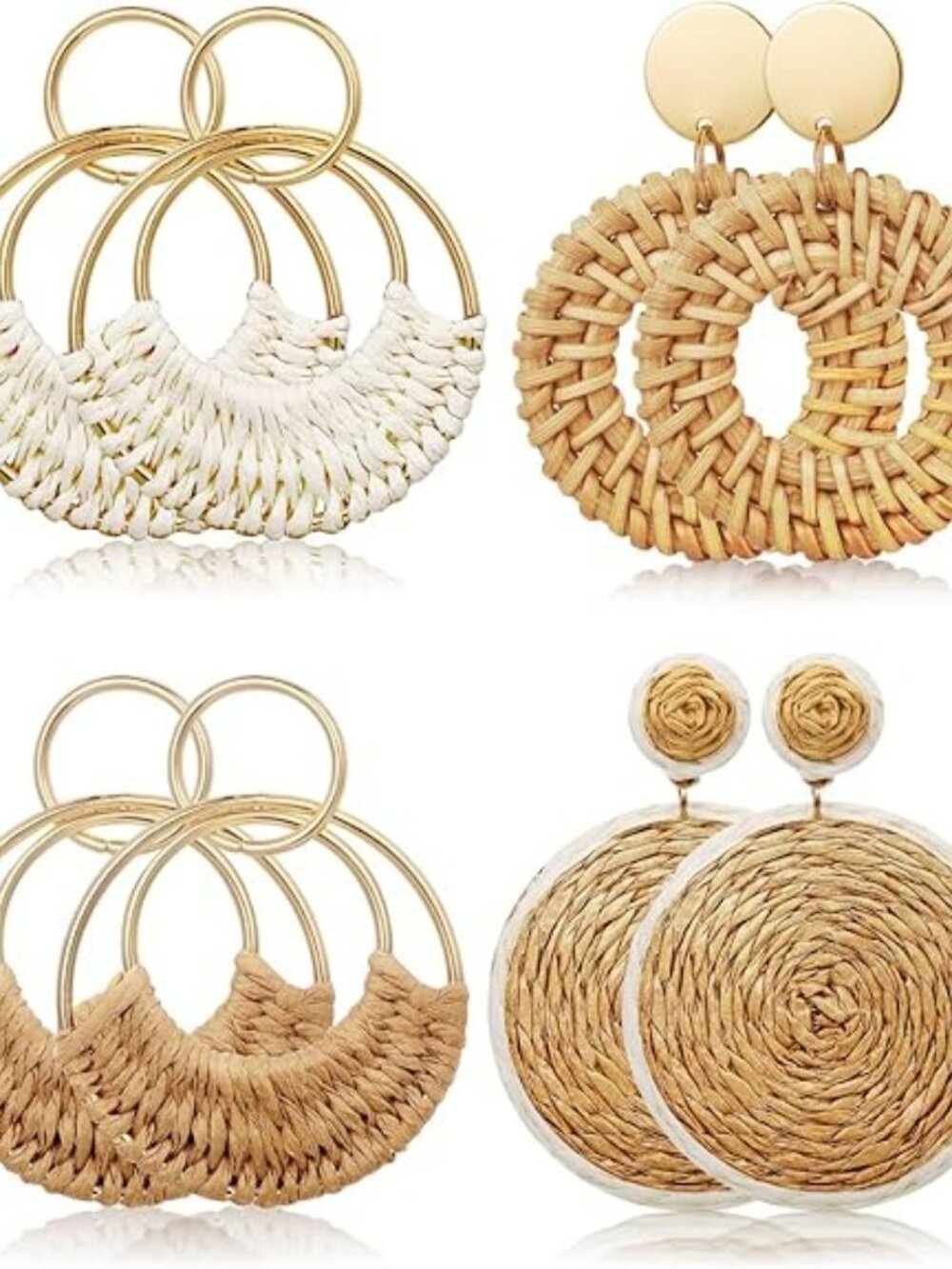 NEW Pairs Handmade Raffia Rattan Bohemian Round Drop Dangle Earrings Boho